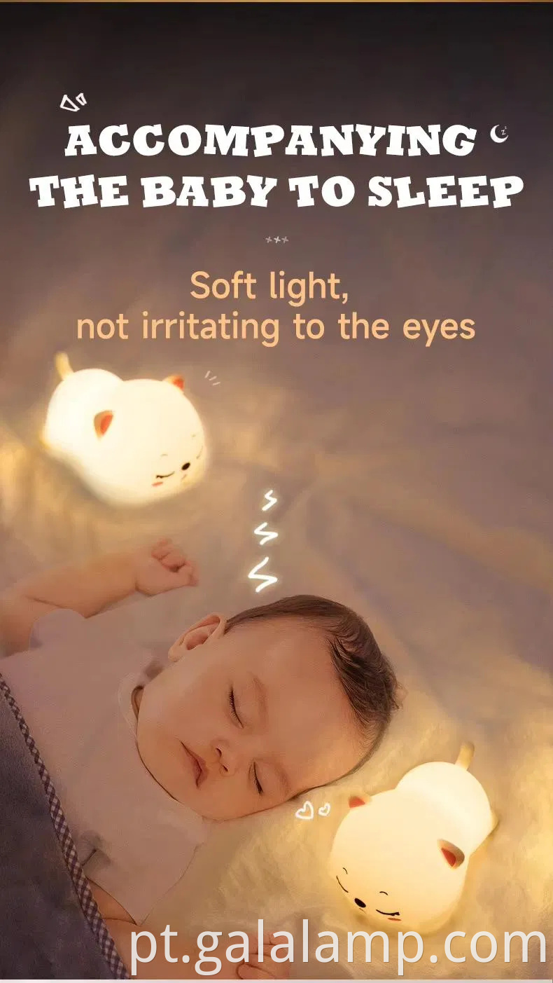 Adorável gato sono desenho animado silicone liderar luzes noturnas para crianças 'quartos noturnos